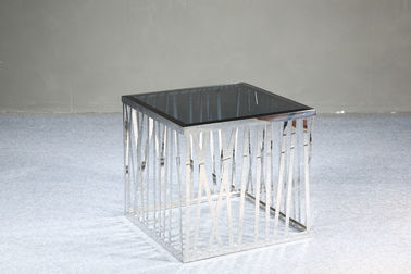 Table basse carrée moderne, Tableaux d'extrémité noirs de verre trempé, tables basses de cadre d'acier inoxydable